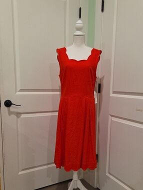 For Cynthia Red Sleeveless Scallop-Neck A-Line Dress